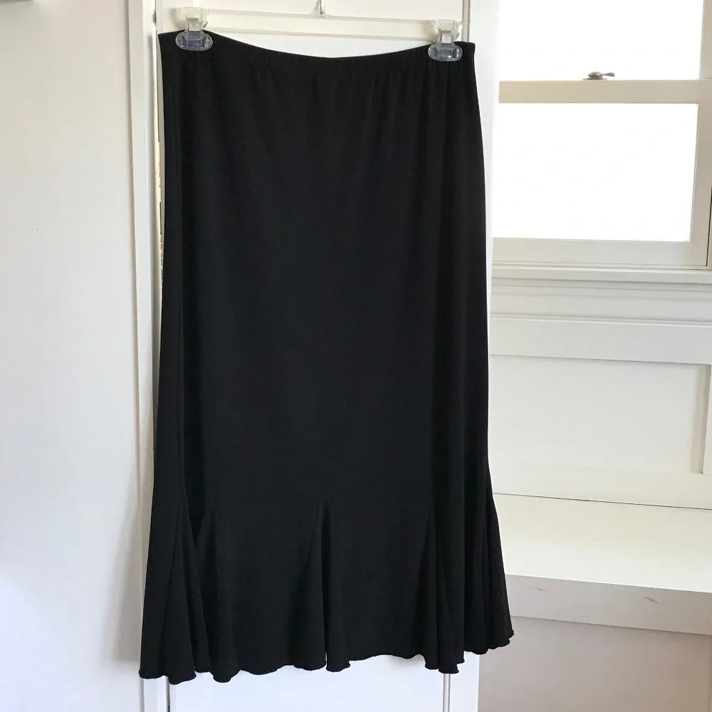 SUSAN LAWRENCE Black Midi Skirt Flounce Ruffle Women’s Size XL